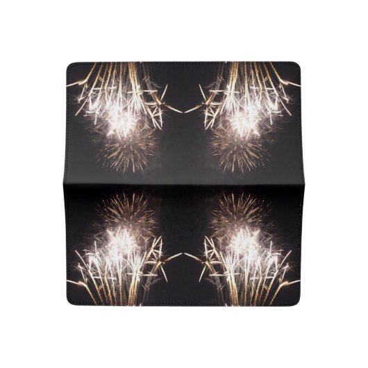 White and Gold Fireworks I Patriotic Celebration Checkbook Cover (Open)