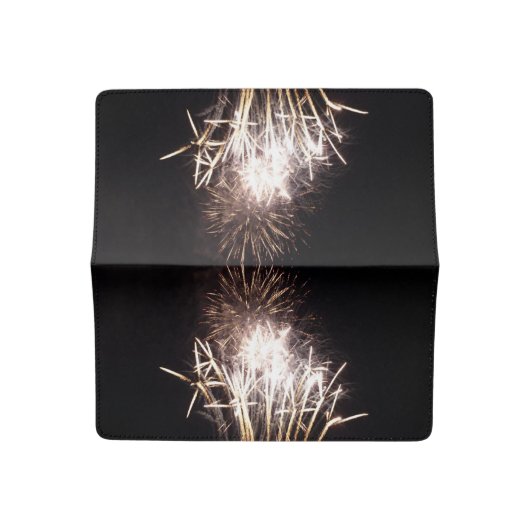 White and Gold Fireworks I Patriotic Celebration Checkbook Cover (Open)