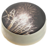 White and Gold Fireworks I Patriotic Celebration Chocolate Covered Oreo (Angled)