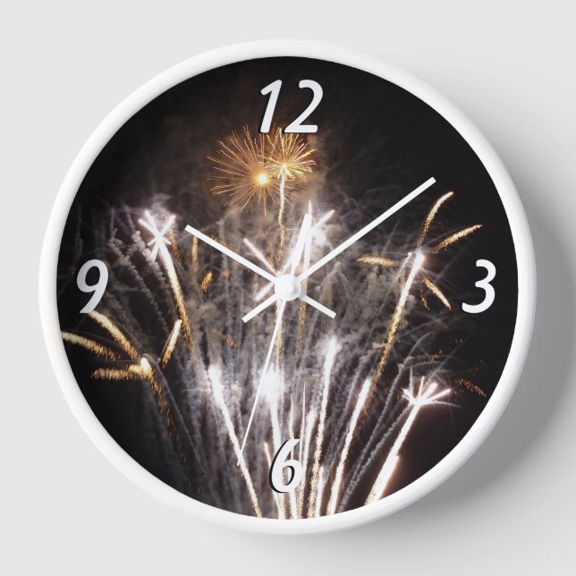 White and Gold Fireworks I Patriotic Celebration Clock (Front)