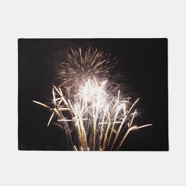 White and Gold Fireworks I Patriotic Celebration Doormat (Front)