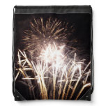 White and Gold Fireworks I Patriotic Celebration Drawstring Bag