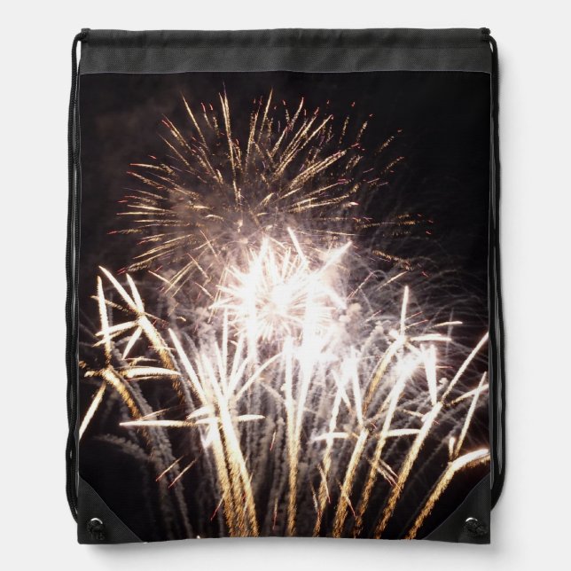 White and Gold Fireworks I Patriotic Celebration Drawstring Bag (Front)