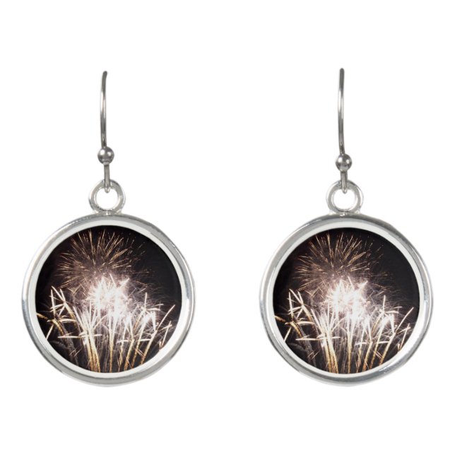 White and Gold Fireworks I Patriotic Celebration Earrings (Front)