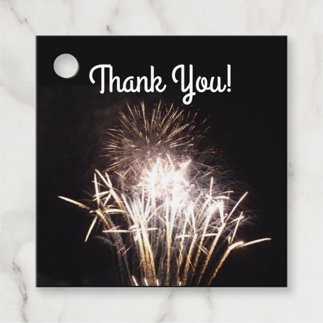 White and Gold Fireworks I Patriotic Celebration Favor Tags (Front)