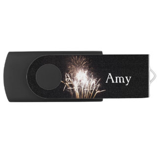 White and Gold Fireworks I Patriotic Celebration Flash Drive