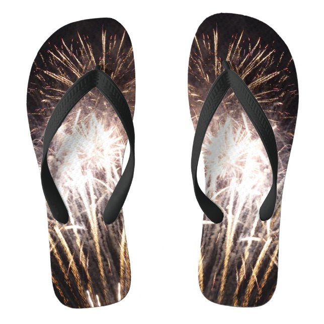 White and Gold Fireworks I Patriotic Celebration Flip Flops (Footbed)