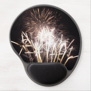 White and Gold Fireworks I Patriotic Celebration Gel Mouse Pad