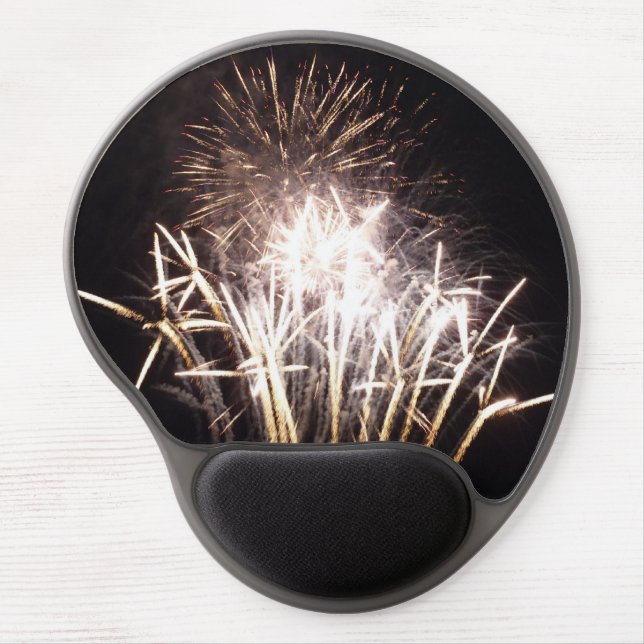 White and Gold Fireworks I Patriotic Celebration Gel Mouse Pad (Front)