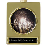 White and Gold Fireworks I Patriotic Celebration Gold Plated Banner Ornament
