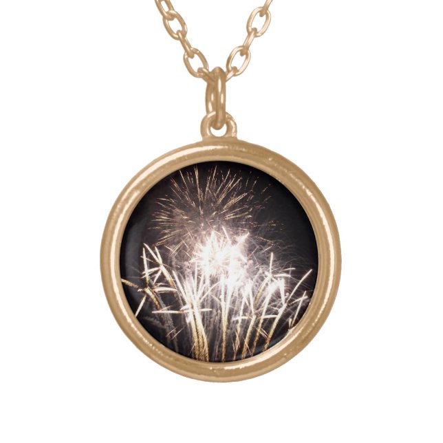 White and Gold Fireworks I Patriotic Celebration Gold Plated Necklace (Front)