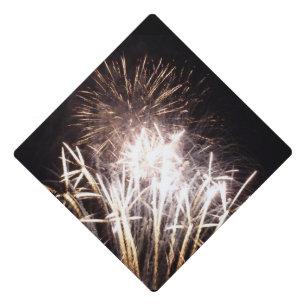 White and Gold Fireworks I Patriotic Celebration Graduation Cap Topper
