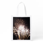 White and Gold Fireworks I Patriotic Celebration Grocery Bag