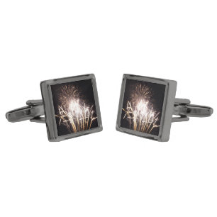 White and Gold Fireworks I Patriotic Celebration Gunmetal Finish Cufflinks