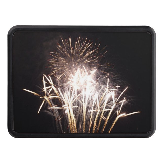 White and Gold Fireworks I Patriotic Celebration Hitch Cover (Front)
