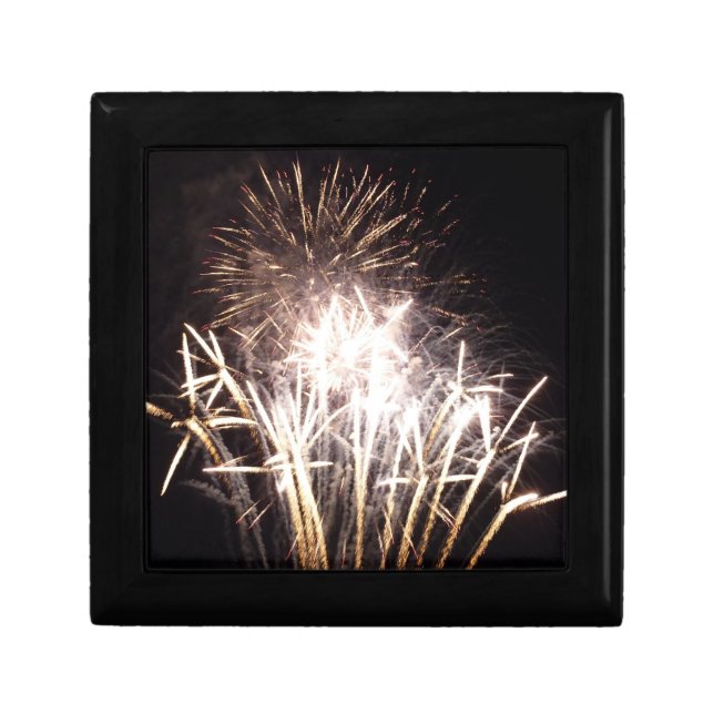 White and Gold Fireworks I Patriotic Celebration Jewelry Box (Front)