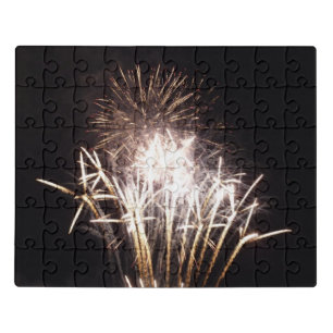 White and Gold Fireworks I Patriotic Celebration Jigsaw Puzzle