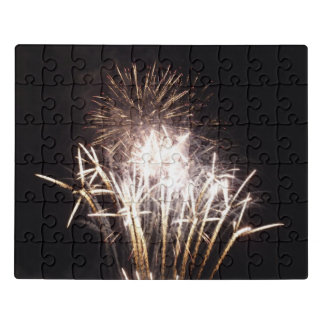 White and Gold Fireworks I Patriotic Celebration Jigsaw Puzzle