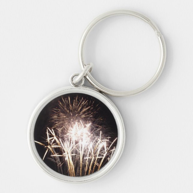 White and Gold Fireworks I Patriotic Celebration Keychain (Front)