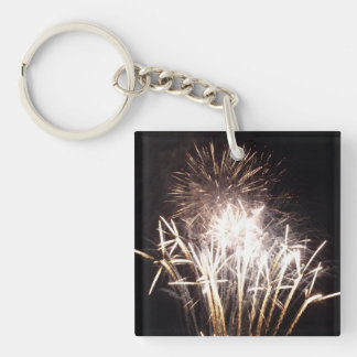 White and Gold Fireworks I Patriotic Celebration Keychain
