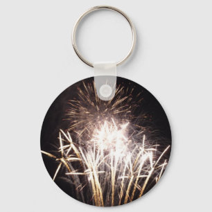 White and Gold Fireworks I Patriotic Celebration Keychain