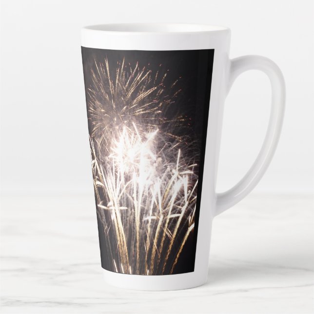 White and Gold Fireworks I Patriotic Celebration Latte Mug (Right)