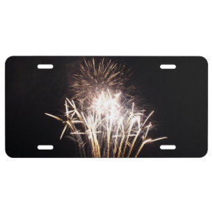 White and Gold Fireworks I Patriotic Celebration License Plate