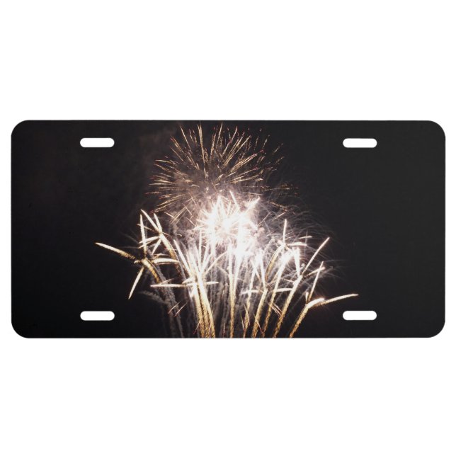 White and Gold Fireworks I Patriotic Celebration License Plate (Front)