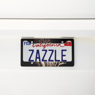 White and Gold Fireworks I Patriotic Celebration License Plate Frame