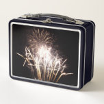 White and Gold Fireworks I Patriotic Celebration Metal Lunch Box