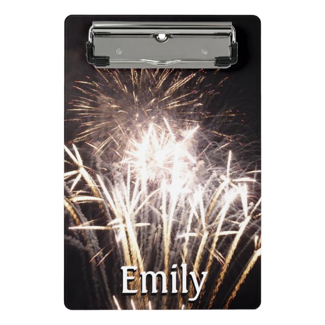 White and Gold Fireworks I Patriotic Celebration Mini Clipboard (Front)
