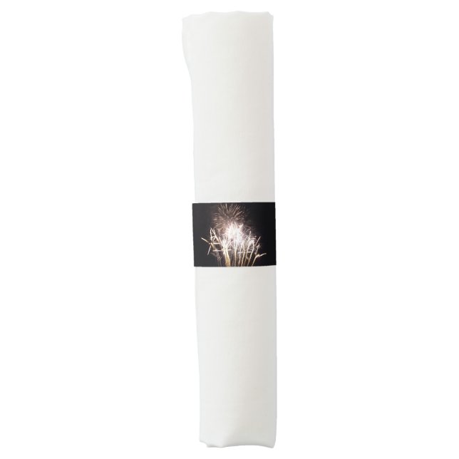 White and Gold Fireworks I Patriotic Celebration Napkin Bands (Front)