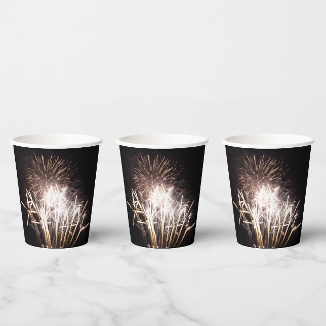 White and Gold Fireworks I Patriotic Celebration Paper Cups (Multi)