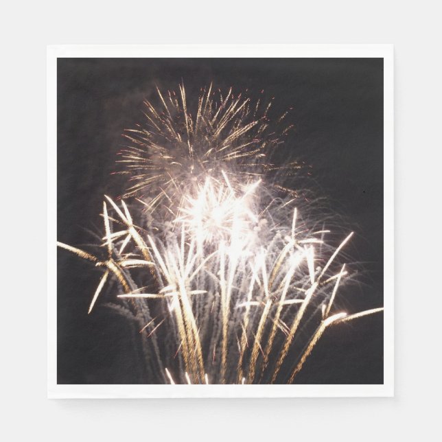 White and Gold Fireworks I Patriotic Celebration Paper Napkins (Front)