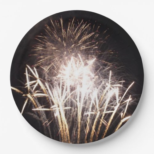 White and Gold Fireworks I Patriotic Celebration Paper Plates