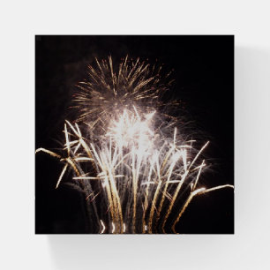 White and Gold Fireworks I Patriotic Celebration Paperweight