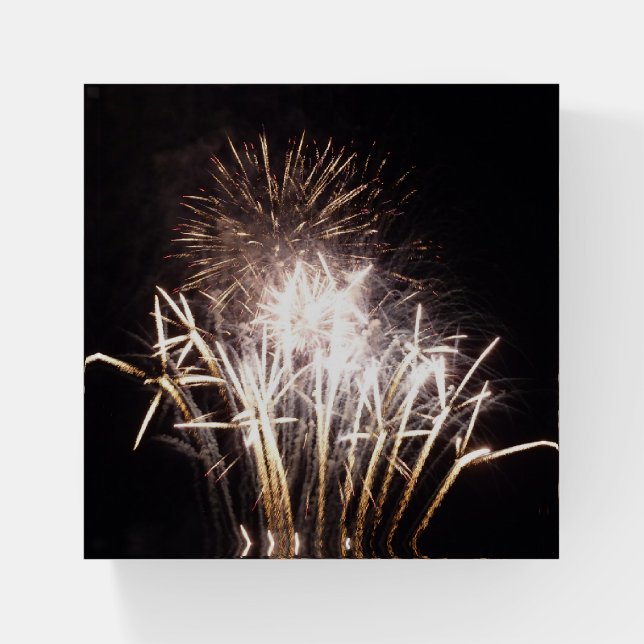 White and Gold Fireworks I Patriotic Celebration Paperweight (Front)