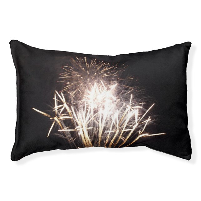 White and Gold Fireworks I Patriotic Celebration Pet Bed (Front)