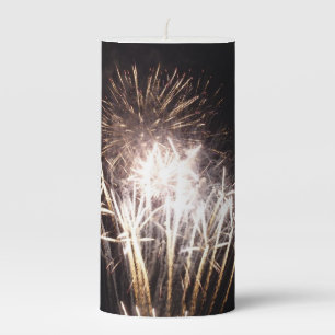 White and Gold Fireworks I Patriotic Celebration Pillar Candle
