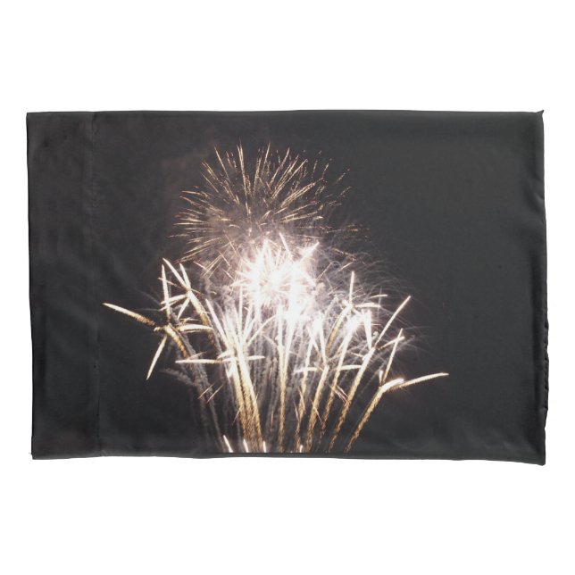 White and Gold Fireworks I Patriotic Celebration Pillow Case (Front)