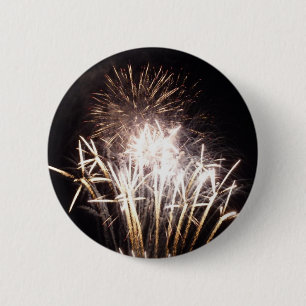 White and Gold Fireworks I Patriotic Celebration Pinback Button