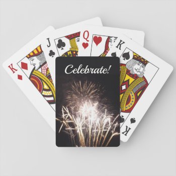 White And Gold Fireworks I Patriotic Celebration Playing Cards by mlewallpapers at Zazzle