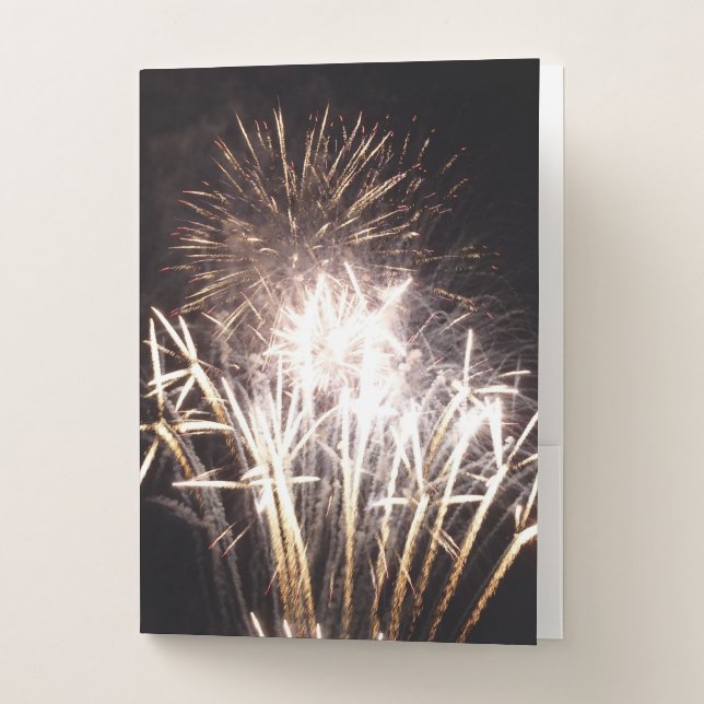 White and Gold Fireworks I Patriotic Celebration Pocket Folder (Front)