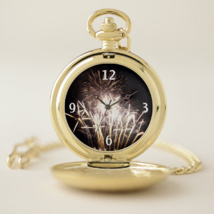 White and Gold Fireworks I Patriotic Celebration Pocket Watch