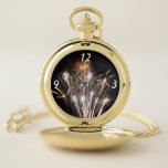 White and Gold Fireworks I Patriotic Celebration Pocket Watch