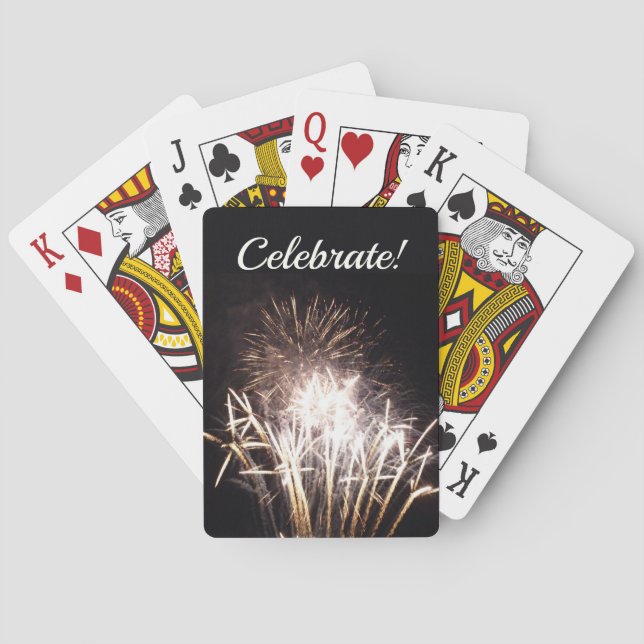 White and Gold Fireworks I Patriotic Celebration Poker Cards (Back)