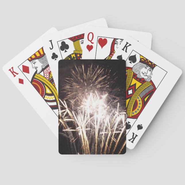 White and Gold Fireworks I Patriotic Celebration Poker Cards (Back)