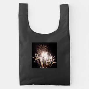 White and Gold Fireworks I Patriotic Celebration Reusable Bag