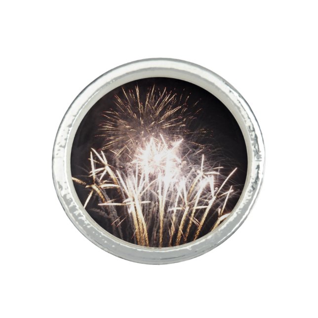 White and Gold Fireworks I Patriotic Celebration Ring (Front)