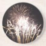 White and Gold Fireworks I Patriotic Celebration Sandstone Coaster